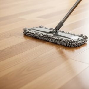 hardwood floor being gently cleaned with a microfiber mop