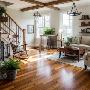 hardwood floor being gently cleaned with a microfiber mop